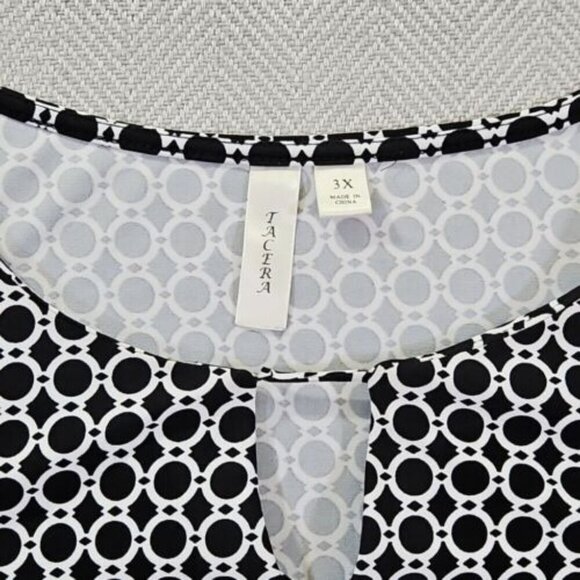 Tacera Dress Women's 3X Black White Geometric Shift Midi 3/4 Sleeve Comfort EUC - Picture 6 of 10
